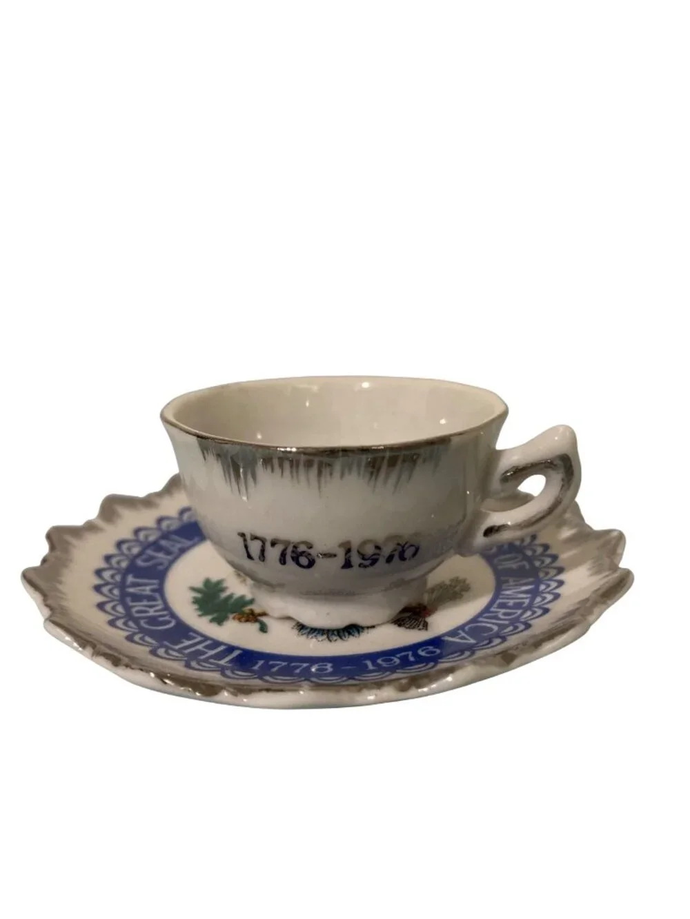 Small USA Great Seal Bicentennial Demitasse Tea Cup and Saucer 1776-1976